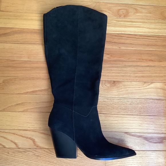 Vince Camuto Wide Calf Tall Sued Boot Black SZ 10 NWOT - Picture 1 of 16